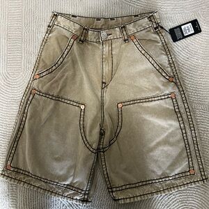 True Religion Men's Tan Cargo Shorts with Contrast Stitching